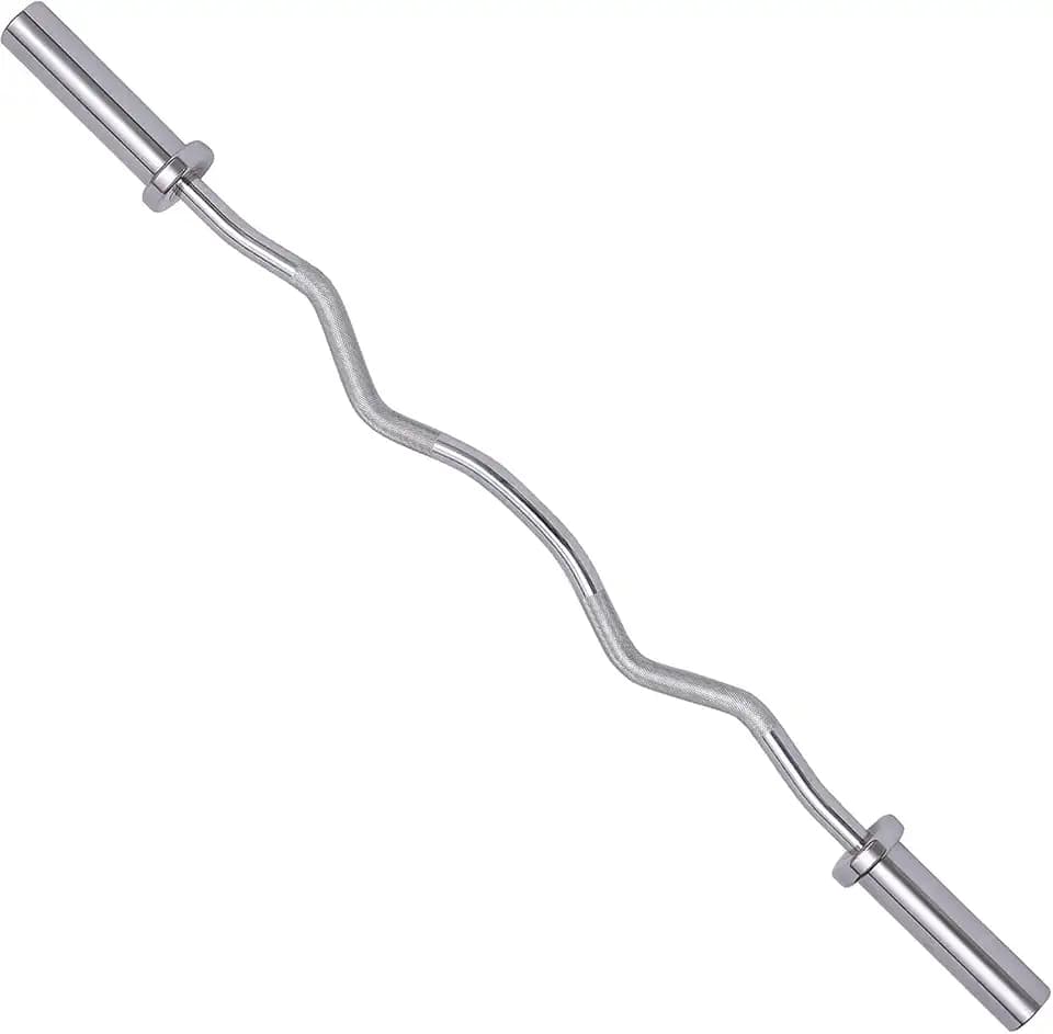 Fitvids Olympic EZ Curl Barbell Bar 47", 2-Inch Curl Bar for Weight Lifting, Hip Thrusts, Squat, Biceps-Home Gym Weight Bars