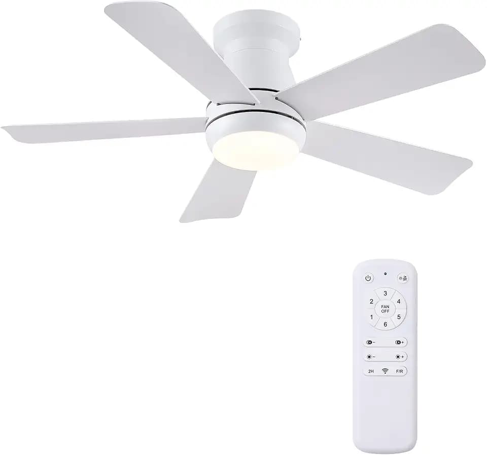 Hounberi 40 Inch Low Profile Ceiling Fan with Light and Remote, White