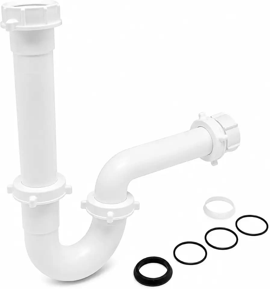 1-1/2 Inch Bayonet P-Trap Kit, Patented Polypropylene with PVC Marvel Adapter, Includes J-Bend, Flanged Wall Arm, Bayonet Reducing Bushing, O-Rings & Washers, Turn & Click Nuts