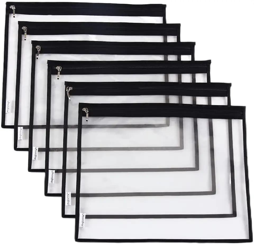 Multi-purpose Water Resisitant Clear PVC Organizer Bag Pouch with Zipper Closure 6-pack