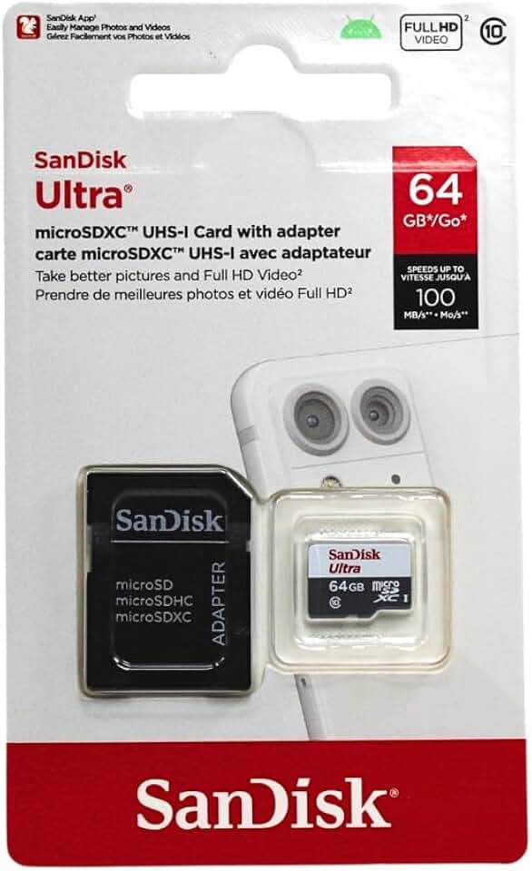 SANDISK Ultra MICROSDXC 64GB + SD Adapter 100MB/S Class 10 UHS-I - Tablet Packaging