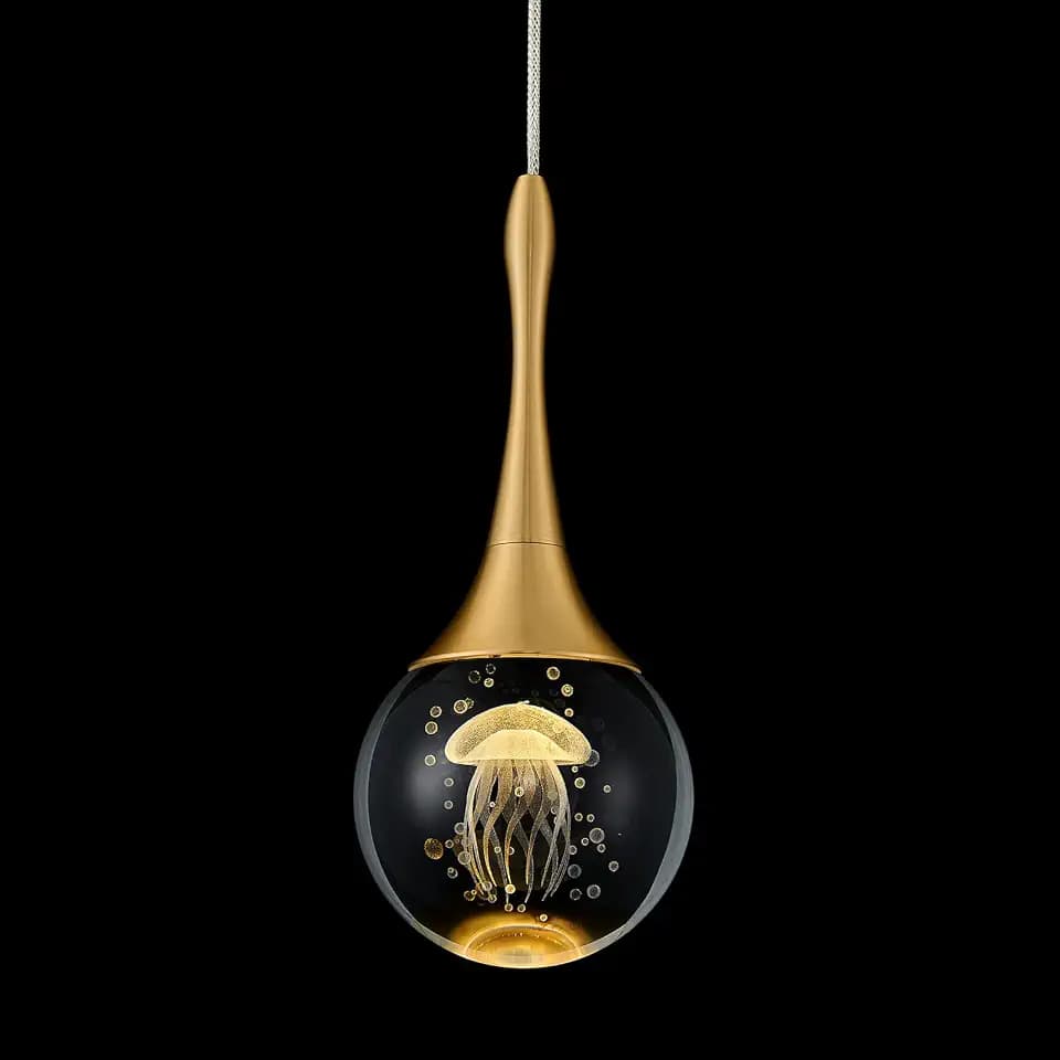 LED Pendant Light Kitchen Island Jellyfish Crystal Pendant Lights Dimmable Gold Modern Hanging Light for Bedroom Bathroom Living Room 3000K Warm White, 1 Pack