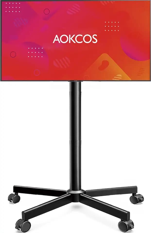 AOKCOS Rolling TV Stand - Mobile TV Stand on Wheels for 32-65 inch Flat/Curved TVs with Tilting, Height Adjustment Portable Rolling TV Cart Hold up to 88 Lbs for Livingroom, Bedroom, Office, Outdoors