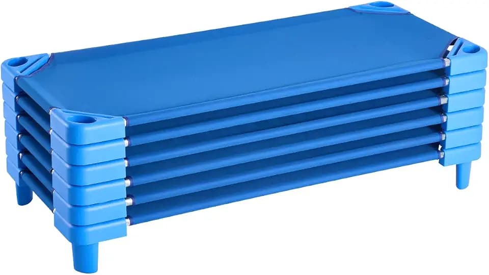 VEVOR Stackable Kiddie Cot, 6 Pack Portable Toddler Nap Cots, Standard Size 52" L x 23" W Daycare Cots for Kids, Preschool Classroom Daycare Beds for Sleeping, Resting, Naptime, Blue