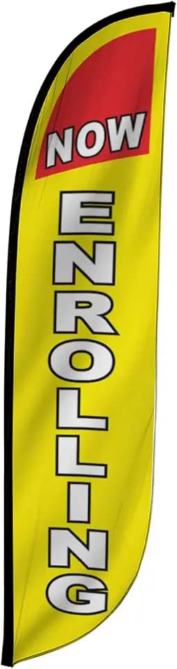 LookOurWay Feather Flag Banner - 12 Feet Tall Advertising Flags for Outdoor Business and Events Promotion - Swooper Flag Only - Enrollment Flags - Now Enrolling (10M1200325)