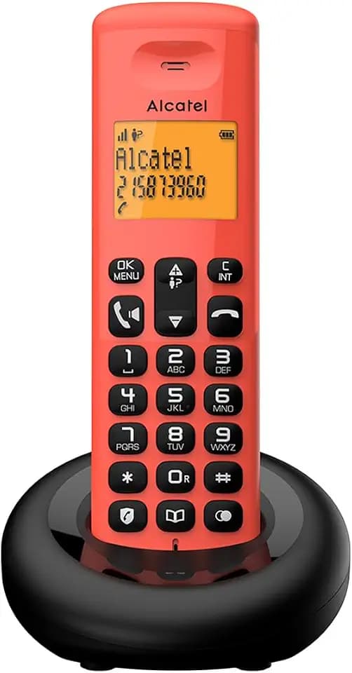 ALCATEL E260 - Schnurloses DECT-Telefon - Kompaktes Design - Großes hintergrundbeleuchtetes Display - Freisprechfunktion - Funktion zur Sperrung unerwünschter Anrufe - Rot