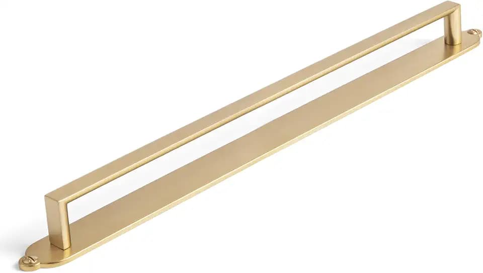 Goo-Ki 2 Pack Modern Zinc Alloy Cabinet Pull with Luxe Linear Backplate Backplate Backplate-12.6''(320mm) Hole Centers Champagne Bronze Drawer Handles