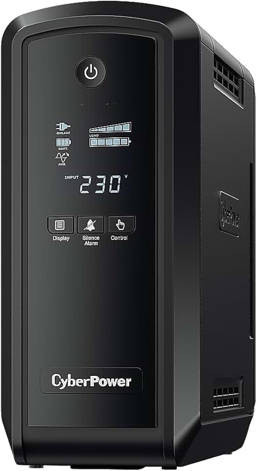 CyberPower Systems USV CP 900EPFCLCD, CP900EPFCLCD-UK, schwarz, 900VA/540W | Reine Sinuswellen-Ausgabe für Server mit Active PFC, AVR Single-Boost, LCD Display, USB (HID), RS232, RJ11/RJ45 Schutz