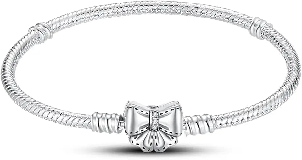 LNQOBU 925 Sterling Silver Snake Chain Bracelet Glossy Women Charm Bracelets for Mother's Day Gift(With one Spacer Beads)