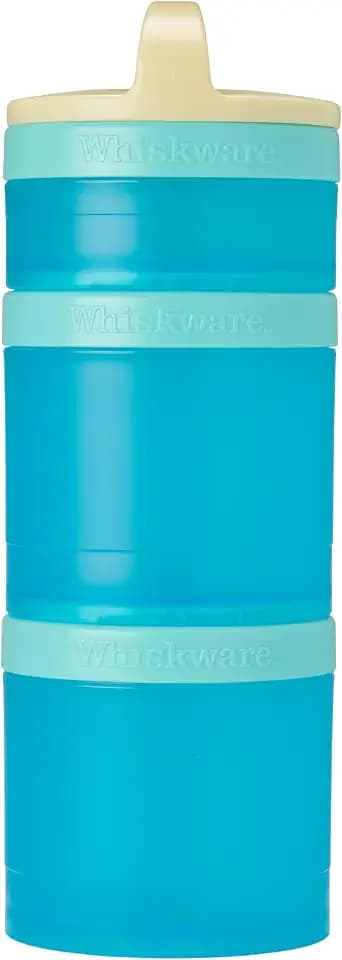Whiskware Solid Snack Containers, 3 Stackable Snack Cups, Tan/Blue