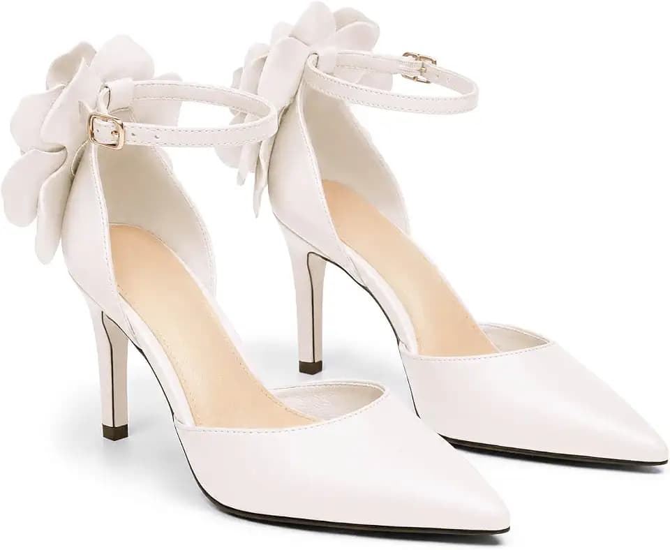 Coutgo Women's Closed Pointed Toe Heels Flower Ankle Strap Pumps Dressy High Heel Wedding Party Shoes