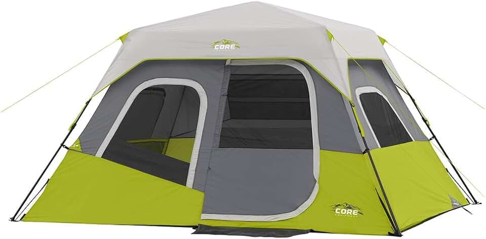 CORE Instant Cabin Tents | Family Cabin Multi Room Pop Up Tents Car Camping | Included Storage Pockets for Camping Accessories
