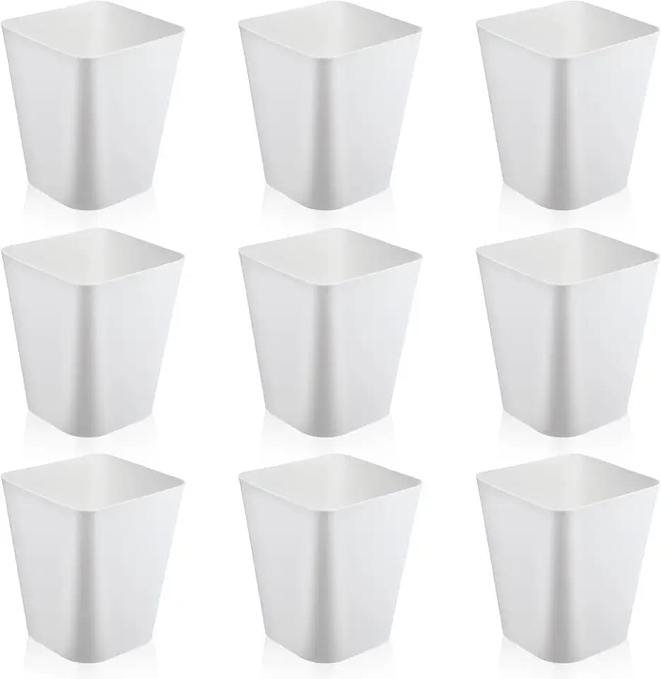 Hoolerry 9 Pieces Garbage Can 2 Gallon Small Trash Cans Bulk Bathroom Trash Bin Plastic Wastebasket Square for Bedroom Slim Bathroom Trashcan Small Container for Kitchen Office Home(White)