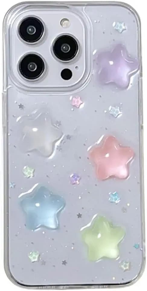 Compatible with iPhone 13 Pro Case Cover, Korean Y2K Luminous 3D Stars Case Cute Kawaii Glowing in Dark Star Transparent Protective Shockproof Back Cover (for iPhone 13 Pro)
