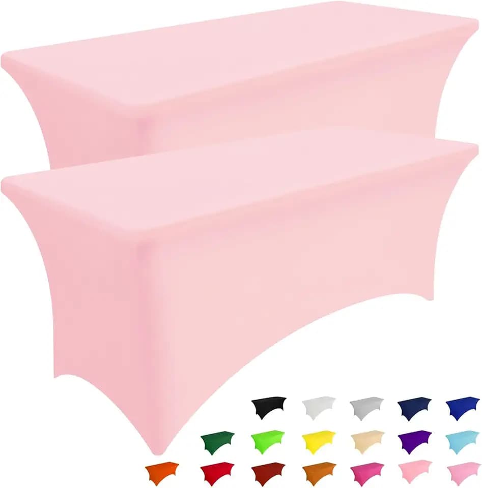 Smiry 2 Pack Spandex Table Cloth 6FT, Elastic Fitted Pink Tablecloth
