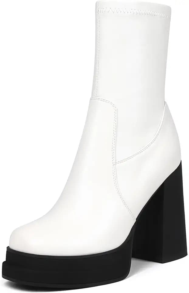 Wetviro Women's Platform Ankle Booties Round Toe Chunky Block Heel