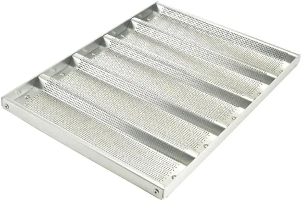 Winco 13" x 18" Aluminum Sub Sandwich Roll Pan, 5 Slots, Non-Stick