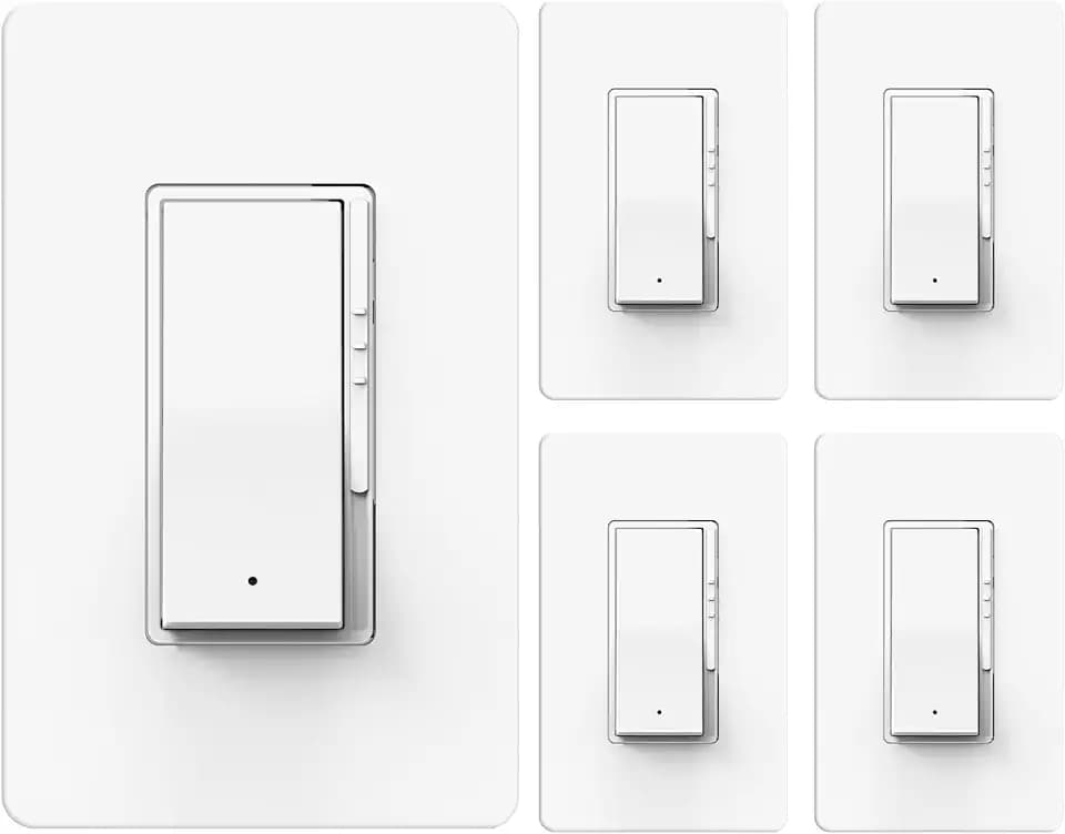 ThunderWay Digital Dimmer Light Switch, Single Pole/3-Way LED Slide Dimmer, for 300W Dimmable LED/CFL Lights and 700W Incandescent/Halogen, Wall Plate Included, 5 Pack, Matte White