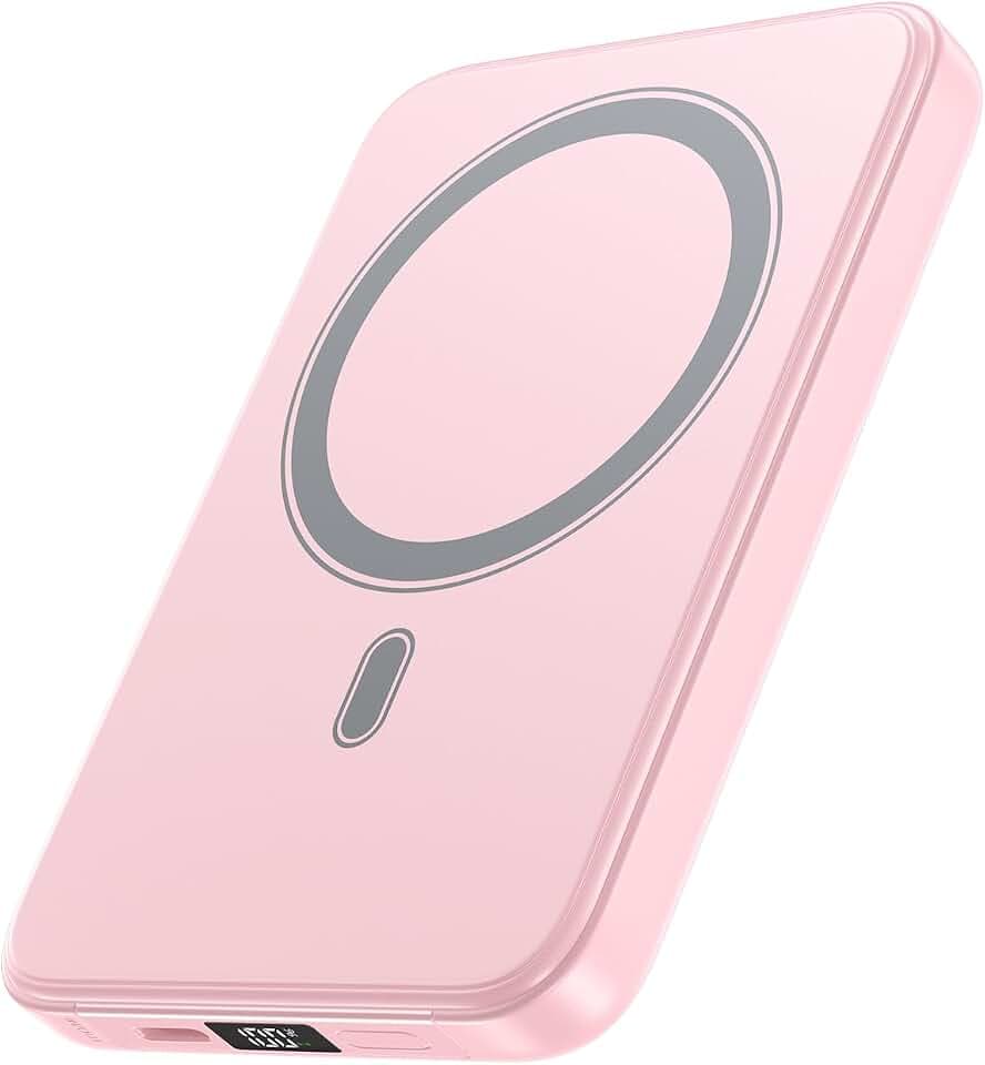 A ADDTOP Magnetic Power Bank 10000mAh- 20W Schnelllade iPhone Ladegerät for Magnetisch, UltraSlim Wireless Portable Charger with USB-C In&Out, LED Display Akku-Pack für iPhone 17/16/15/14/13/12 Rosa