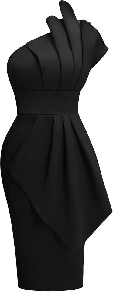 Memoriesea Women's One Shoulder Pleated Detail Party Midi Dress