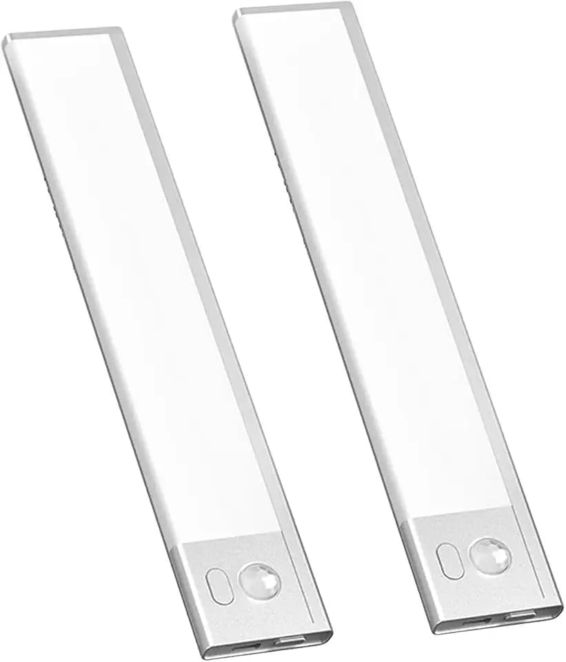 2 Pack Under Cabinet Lighting, 3 Colors & Dimmable Motion Sensor Light Indoor, 900mAh Rechargeable Under Cabinet Lighting Magnetic for Kitchen, Stairs, Closets, Silver(Aluminum Alloy+ABS +PC)