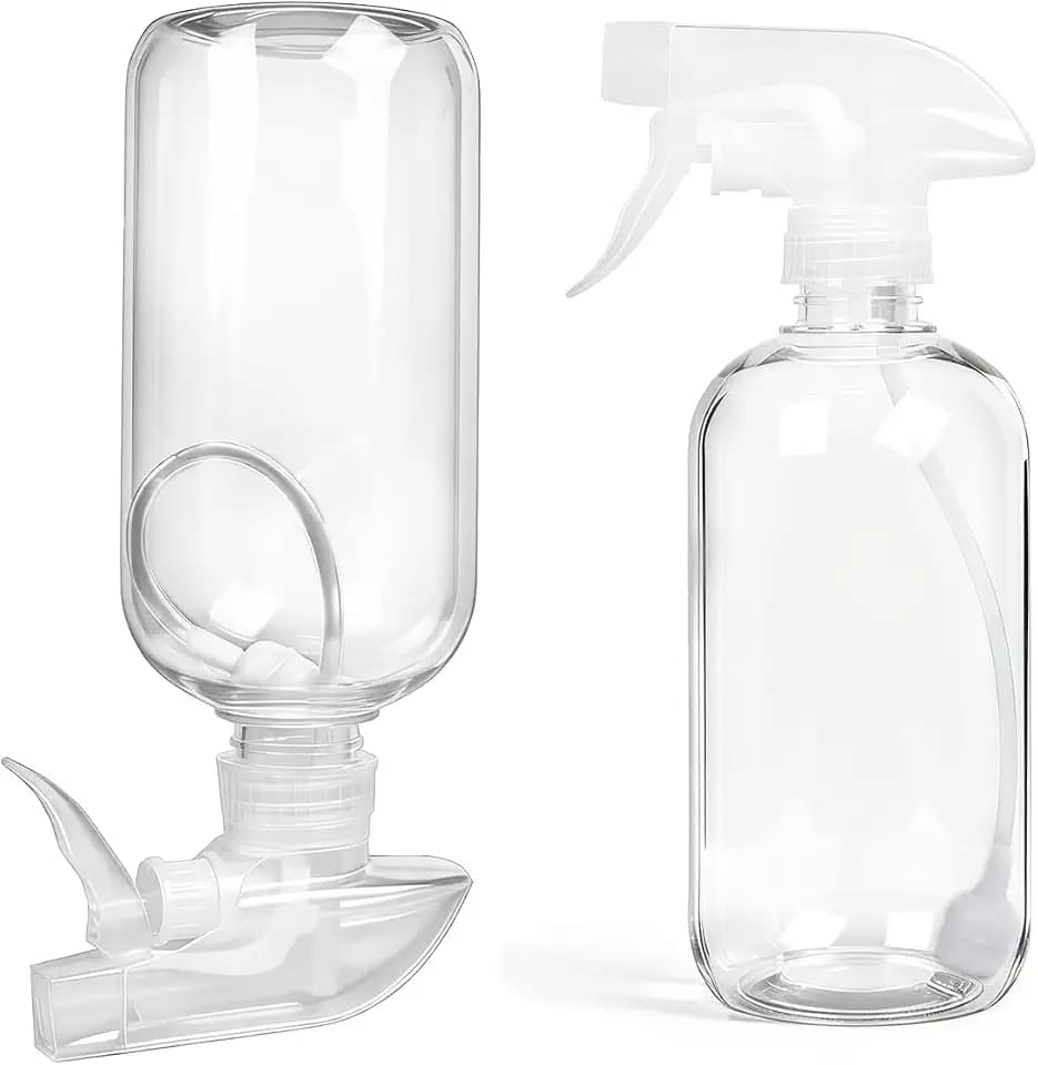2 Pack 360° 16oz Spray Bottles with Adjustable Spray Nozzles Clear