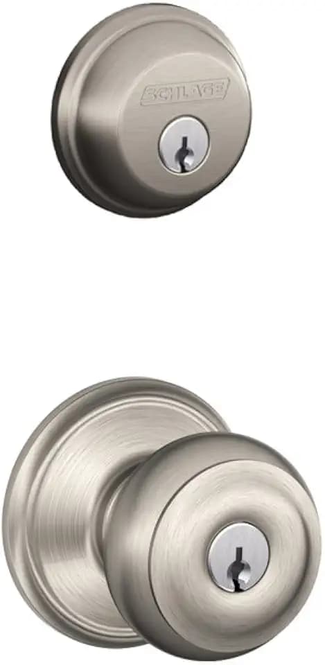 Schlage Deadbolt & Door Knob Set, Georgian Knob, Satin Nickel