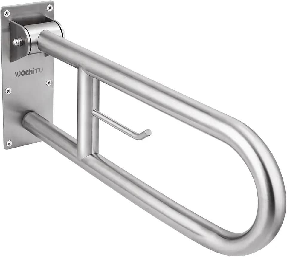 29.5 INCH Stainless Toilet Safety Rails,Disabled Flip-Up Bathroom Grab Bar with Paper Holder,Toilet Handrails Hand Grips Handle Shower Assist Aid, WochiTV Handicap Grab Bars for Elderly