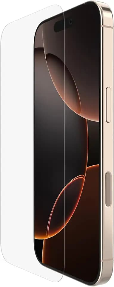 Belkin ScreenForce InvisiGlass Schutzfolie iPhone17 + iPhone 16 Pro, Kratzfest, Displayschutzfolie mit Positionierungsschale, Blasenfreie Anbringung, Glasschutz, Recyceltes Glas