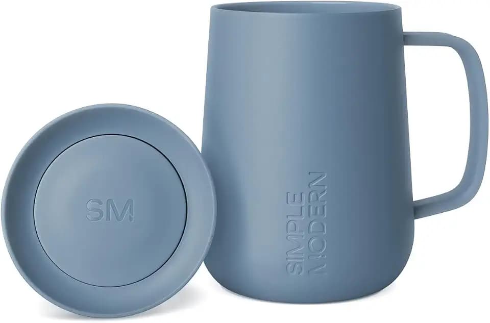 Simple Modern Voyager Signature Mug | Travel Coffee Tumbler with 360° Lid and Handle | Ceramic-Lined Insulated Stainless Steel Iced Cold Brew Cup | 12oz, Blue Dune