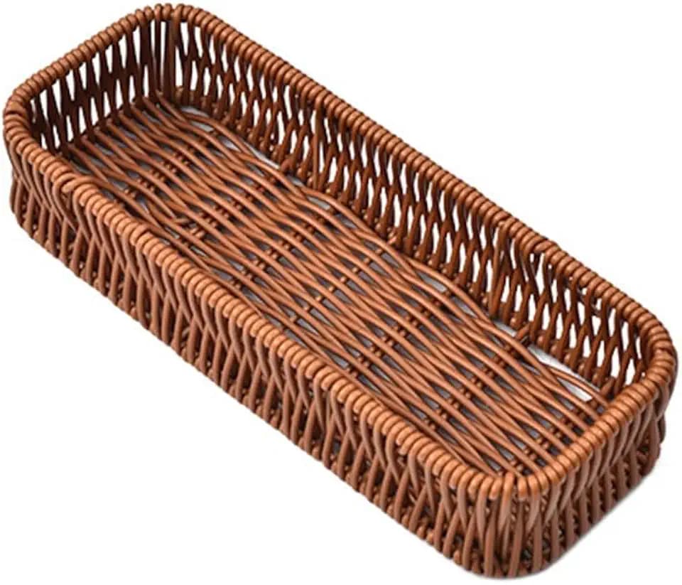 Wicker Bread Basket, Rattan Serving Tray, Woven Cutlery Basket for Living Room Organizing Tabletop Bathroom Kitchen Counter