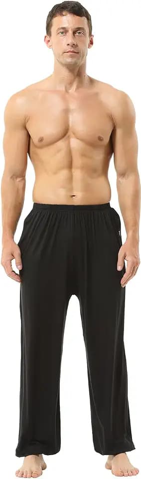 Hoerev Men's Super Soft Modal Yoga Pants Lightweight, Loose Fit with Pockets