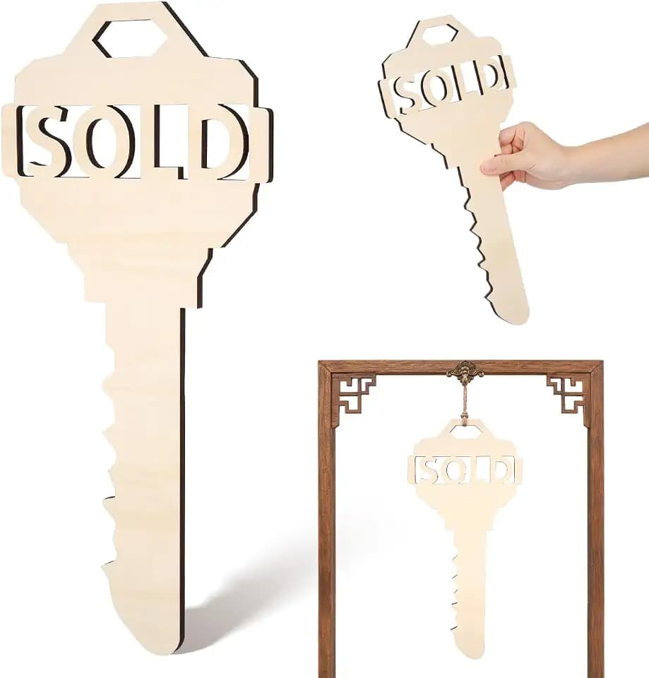 Real Estate Key Shaped Sold Sign - Wooden Key Christmas Sign Real Estate Sold Sign Social Media Photo Prop for Realtor and New Home Owners Real Estate Agent