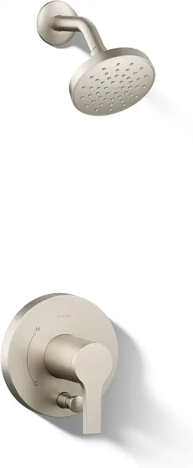 KOHLER T35326-4H-BN, Elate Rite-Temp Shower Trim Kit with Push-Button Diverter, 1.5 GPM Showerhead, Vibrant Brushed Nickel, Flexible Shower Solution, Rust-Resistant Finish