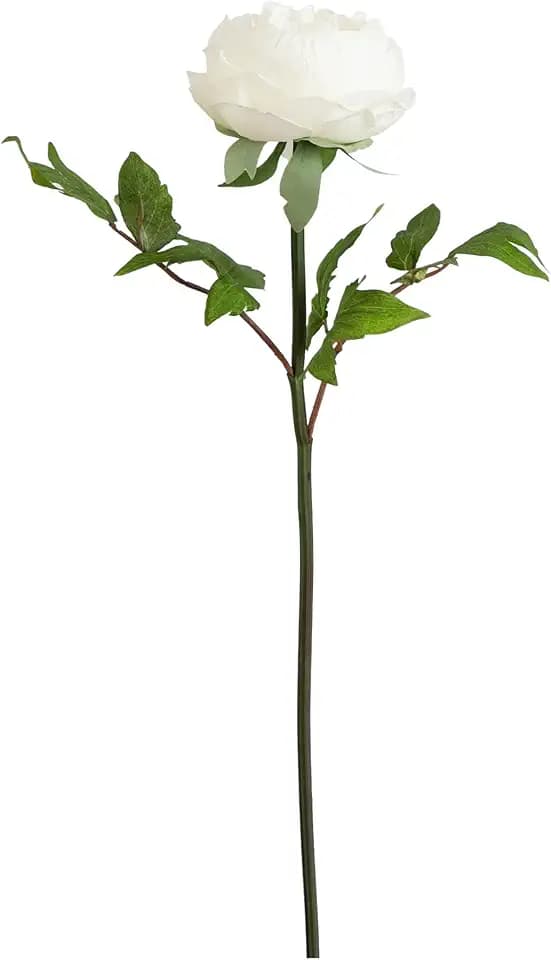 Nearly Natural 20-in Artificial Peony Flower Stems, Set of 3 Long Stem Artificial Flowers for Home or Office Décor, Faux Peony Flower Stems in White for DIY Decoration