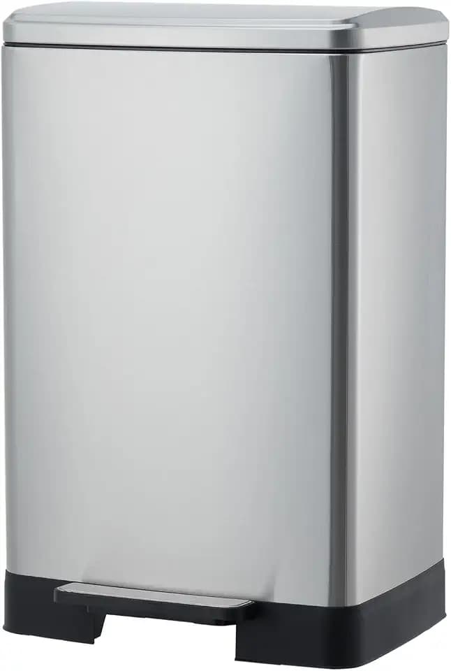 60L Stainless Steel Kitchen Trash Can with Soft-Close Silent Lid, Removable Inner Bucket, Foot Pedal, Fingerprint & Rust Resistant, Large Capacity Garbage Bin for Home, Office, Bathroom - Silver