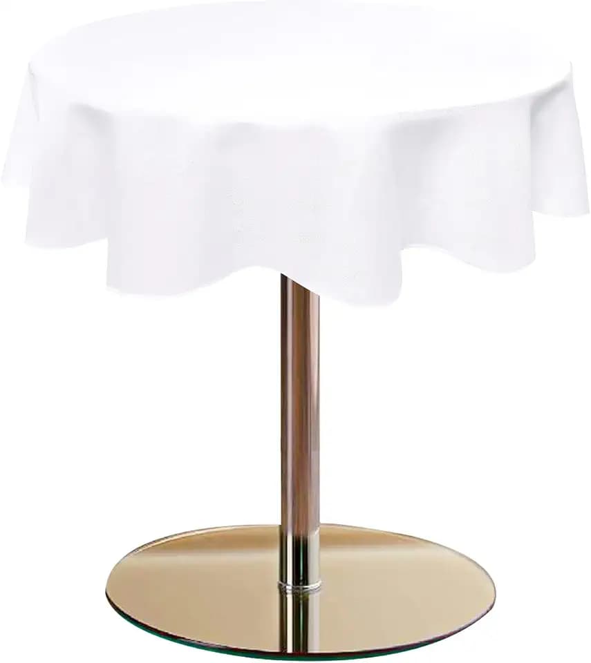 Hiasan White Round Linen Tablecloth 45 Inch for Kitchen Dining Room