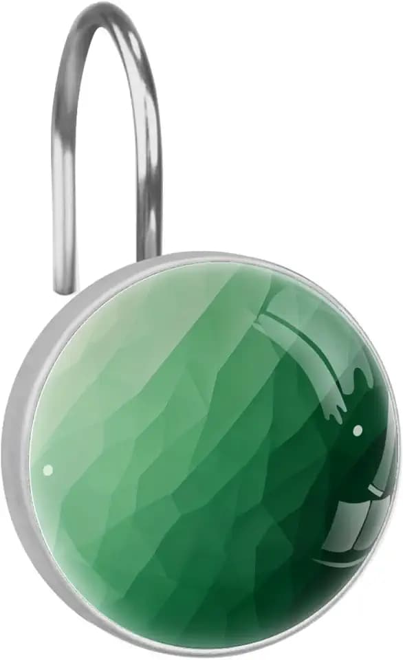 Set of 12 Glass Shower Curtain Hooks, Stainless Steel Shower Hangers for Bathroom, Rustproof Decorative Shower Rings for Bedroom Living Room Shower Curtain Rod (Green Diamond Texture)
