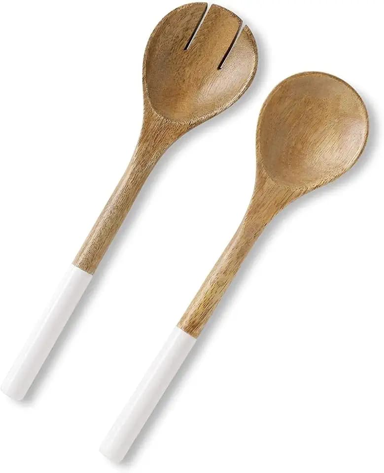 Folkulture Salad Servers or Salad Tongs | Set of 2 (12") Serving Spoons in Kitchen Essentials or Salad Hands Set | Wooden Salad Tongs for Serving | New Home Essentials