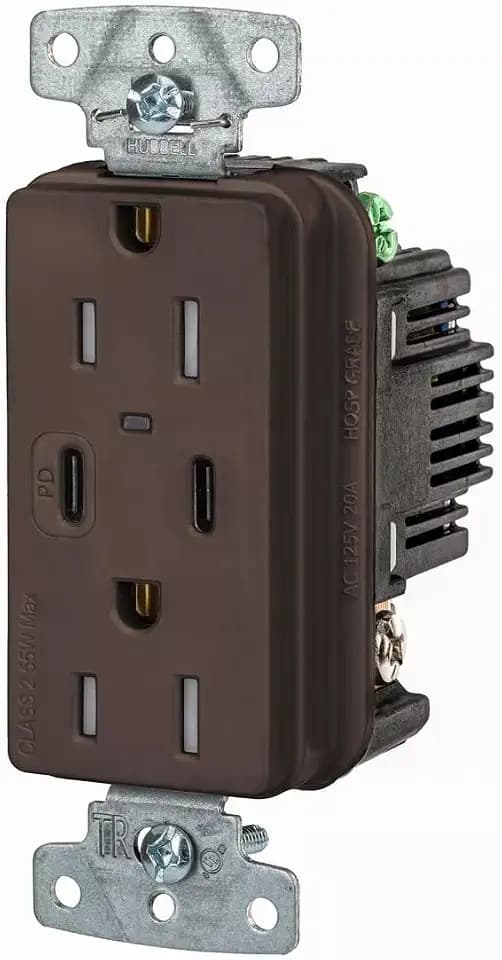 Bryant Electric 15-Amp, 125-Volt USBB15CPD Type C USB in-Wall Charger Outlet, Tamper-Resistant, Brown