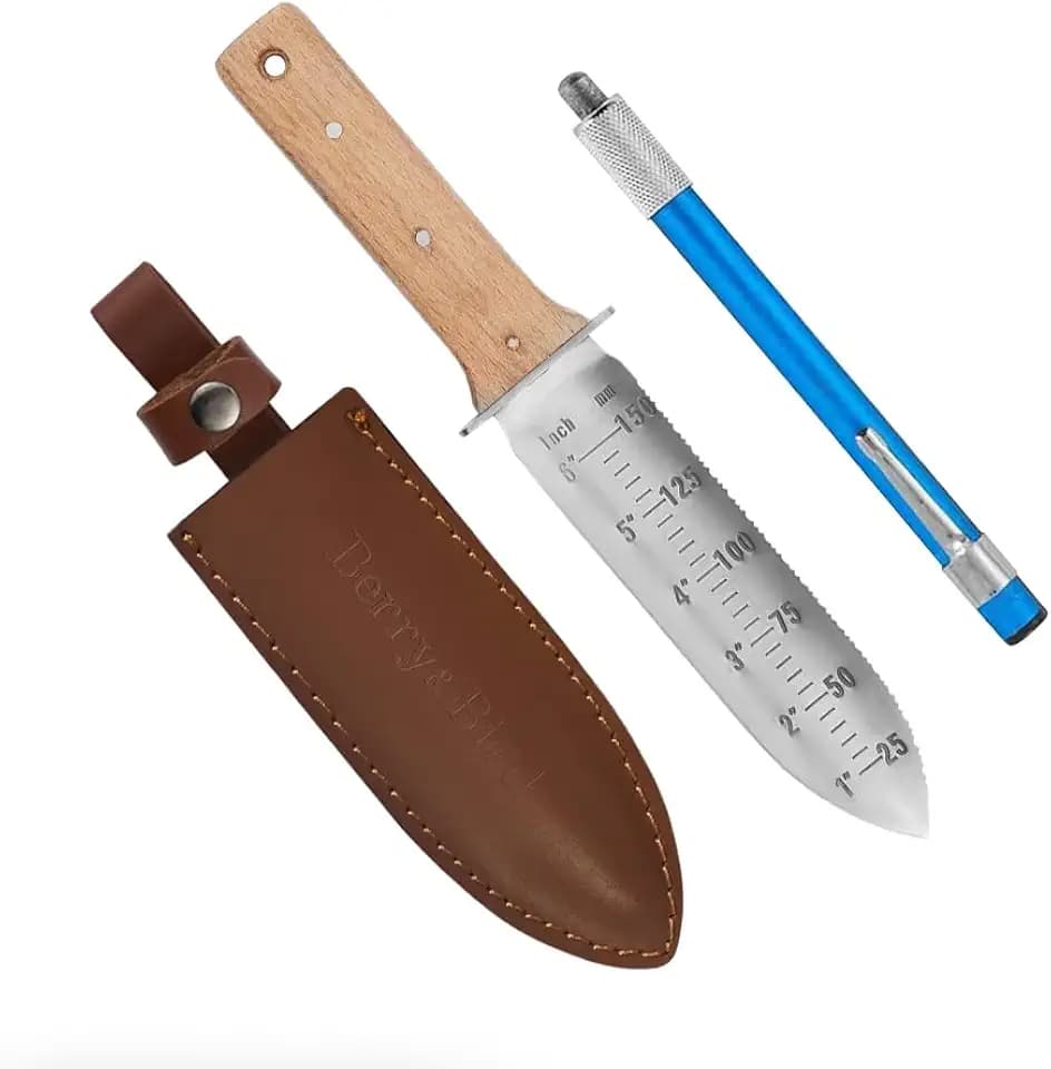 Hori Hori Garden Knife with Leather Sheath, Gardening Soil Knife