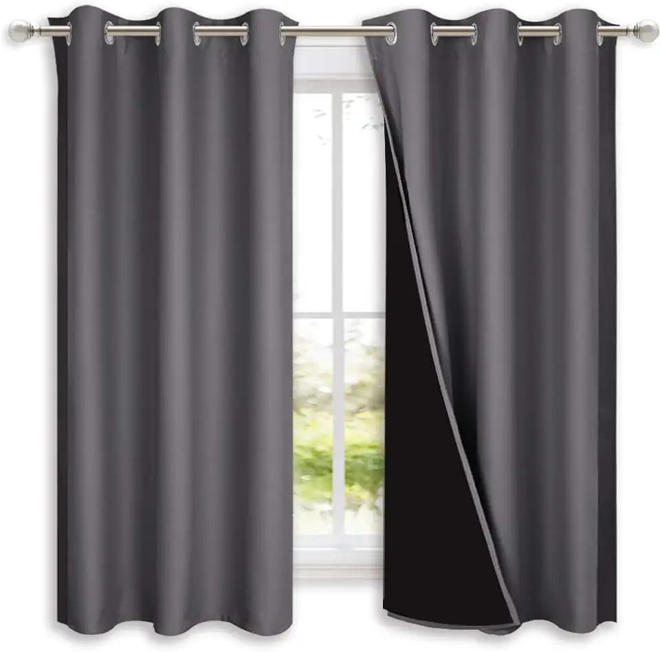 NICETOWN Grey Blackout Curtains for Bedroom 42" Wide x 63" Long 2 Panels