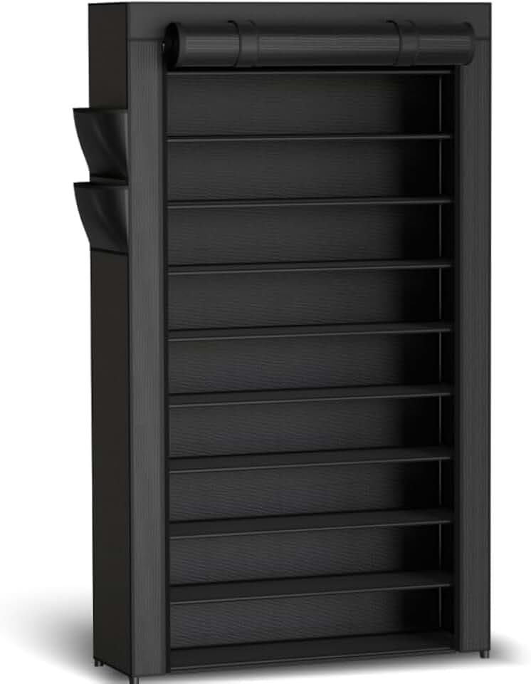 Kitsure 10-Tier Shoe Rack with Cover, Vertical Shelf, 33.6" Wide, Black