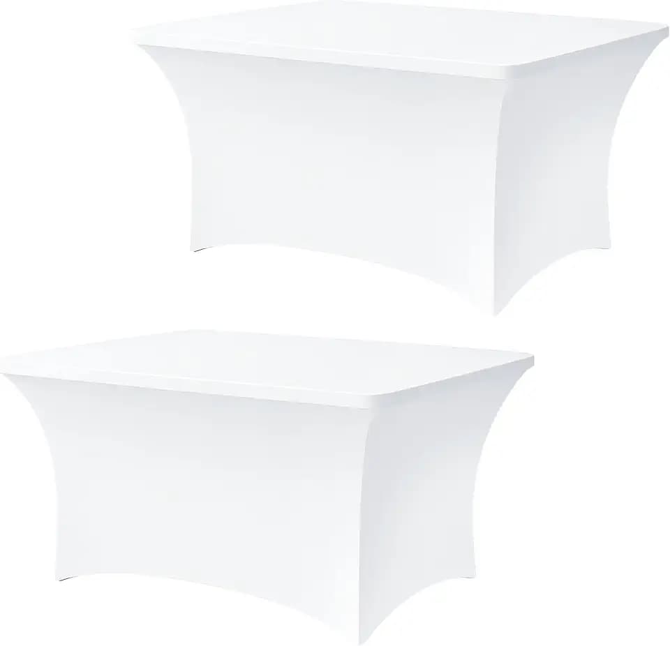 4FT White Table Cloth - 2 Pack, Fitted Stretch Rectangle Spandex Tablecloth