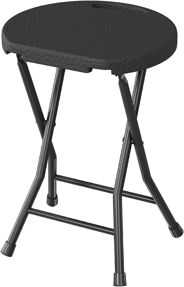 Folding Stool Chair with Handle, Portable Heavy Duty Round Foldable Stool, Non-Slip Feet, 600Lbs Capacity, 18 Inch Foldable Stool for Dorm, Kitchen, Vanity, Church and Outdoor Use