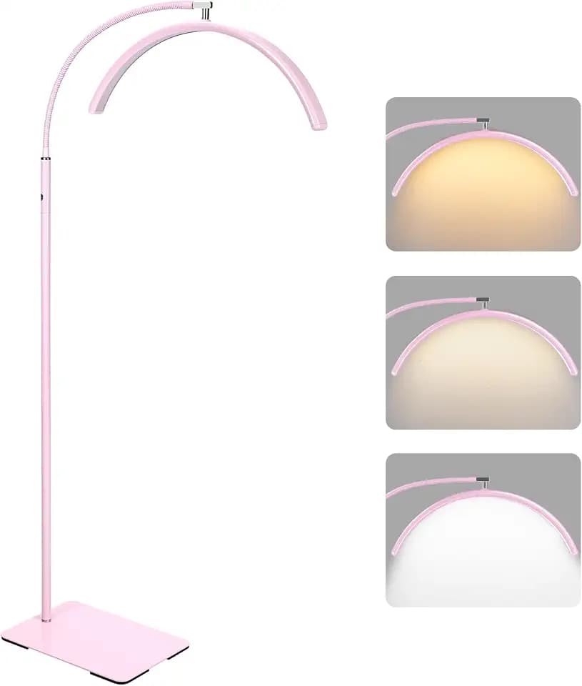 Half Moon Lash Light for Eyelash Extensions & Estheticians, Dimmable LED Lash Lamp with Flexible Gooseneck, Shadow-Free Moon Light for Lash Tech, Tattoo, SPA, Eyelash Lamp (Pink)