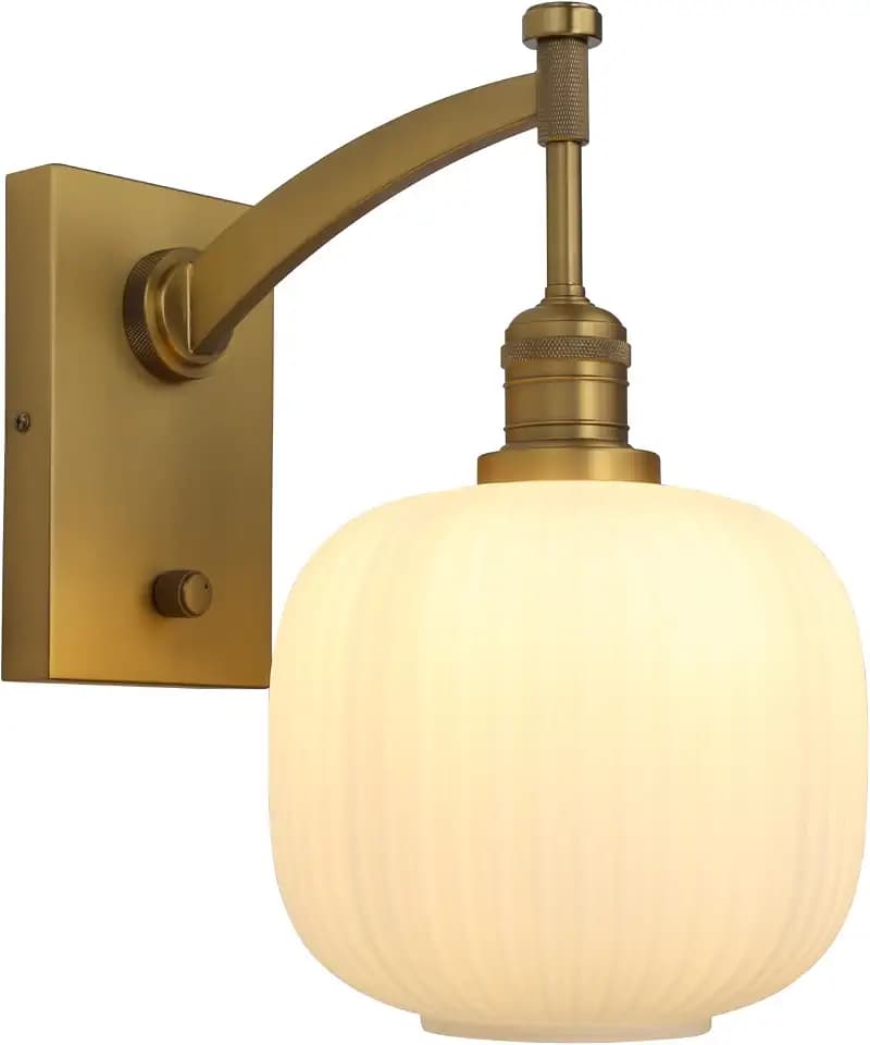 Pathson Milk White Glass Wall Sconce with Switch, Hardwired Wall Vanity Light, Mid-Century Vintage Wall Lamp Fixture or Living Room Farmhouse Bathroom Bedside Lighting