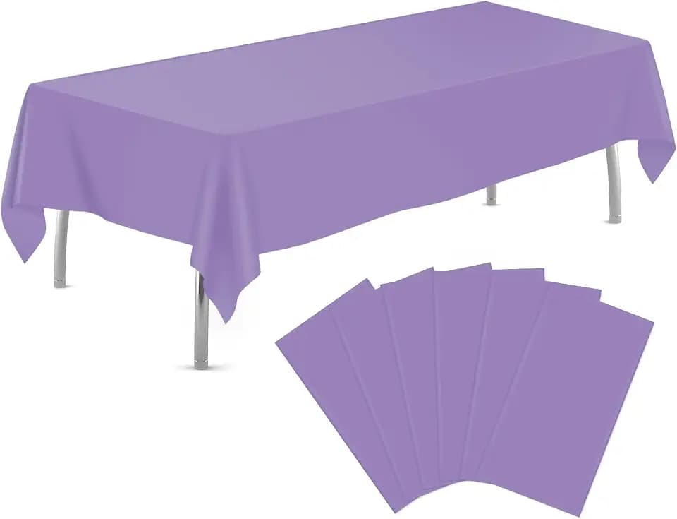tujol Lavender 6 Pack Plastic Table Cloth 54" x 108", Disposable Tablecloths Rectangle Table Cover, Plastic Tablecloths for Parties