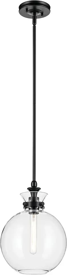 Kichler Laria 1-Light Pendant, Updated Traditional Light, Sloped Ceiling Compatible, for Kitchen with Clear Glass in Black (19.5" x 15"), 52778BKCLR
