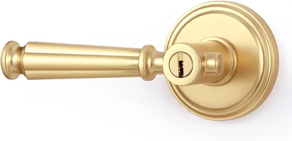 Door Handle Brushed Gold Keyed Entry Door Lever with Lock, 1 Pack